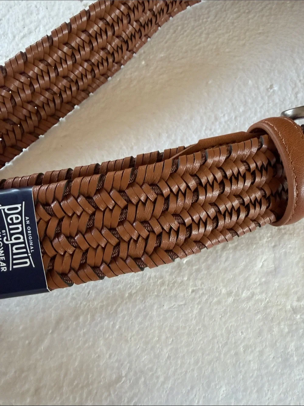 NWT Penguin leather Brown Stretch Woven Men's Belt 32/34